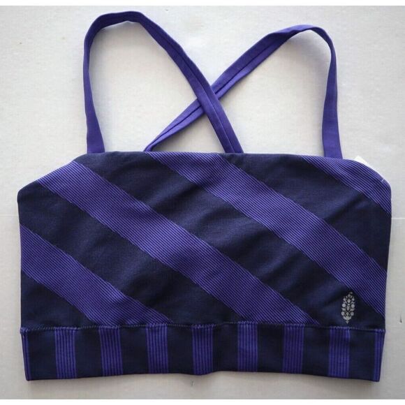 Free People Movement Women's Sz M/L Purple Striped Cross Back Sports Bra - Picture 1 of 4